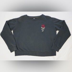 2pac Women's Dark Gray Crewneck Sweater with Rose Embroidery